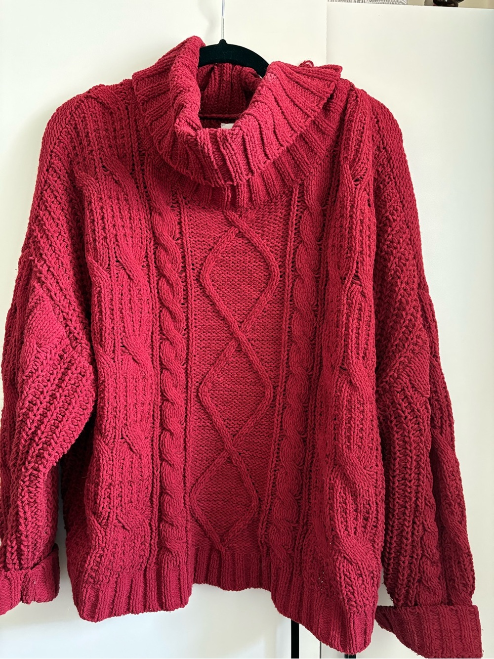 Ricki's Pink-Red Cable Knit Turtleneck Sweater - Picture 1 of 2